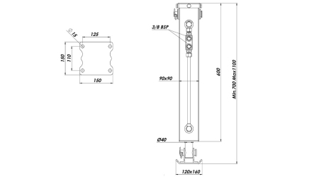 GAMBA IDRAULICA A DUE VIE 2,5 TONNELLATE 420mm (90x90x600)