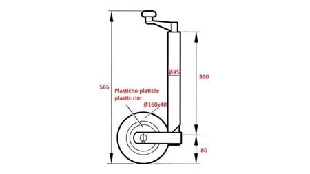 DRAADSTEUN POTEN MET WIEL VOOR AANHANGWAGENS 35mm 75 kg