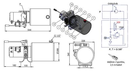 MINI HYDRAULICKÝ AGREGÁT 12V DC - 1.6kW = 2.1cc - 8 lit - jednosměrná montáž S RUČNÍ PUMPOU