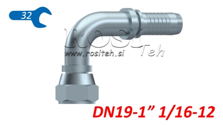 HYDRAULISCHE AANSLUITING DKJ JIC74° VROUWELIJKE BOCHT 90° DN19-1 1/16-12