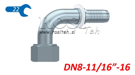 HYDRAULISCHE AANSLUITING DKORFS VROUWELIJKE ELBOW 90° DN8-11/16-16