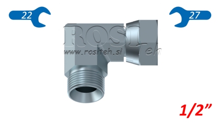 HYDRAULISCHE BOCHT 90° BSP KORTE DRAAIMOERD-MAANDE 1/2