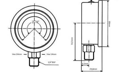 MANOMETER DN63 VERTICAAL 0 - 4 BAR - 1/4-afmetingen