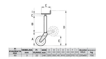 DRAADSTEUN VOET 240MM - 700KG MET STEUNWIEL