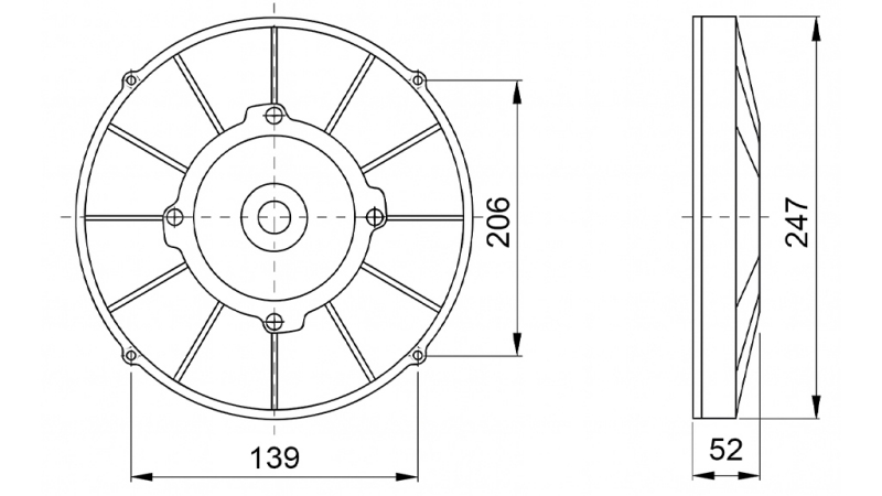AXIAL VIFTE 225MM TRYKKER 12V