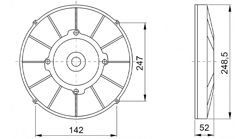 AXIAL VIFTE 255MM PUSH 12V
