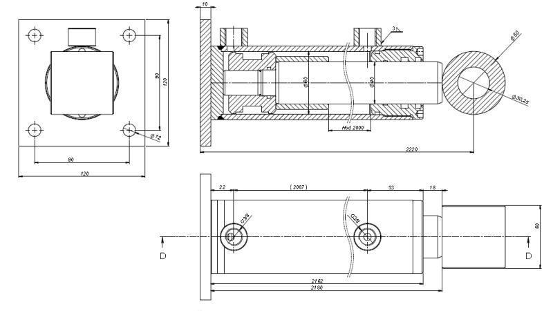 HYDRAULICKÝ CYLINDR PRO HLEVSKEGA KRTA 60/40-2000-rozměry