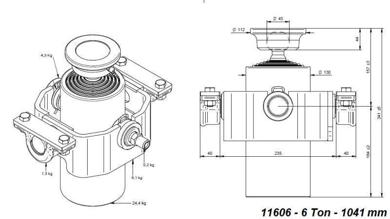 TELESCOPISCHE CYLINDER COMPACT 6 GRADEN 1041mm x125 -BAL