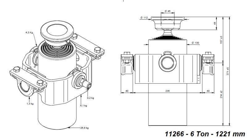 TELESCOPISCHE CYLINDER COMPACT 6 GRADEN 1221mm x125 -BAL